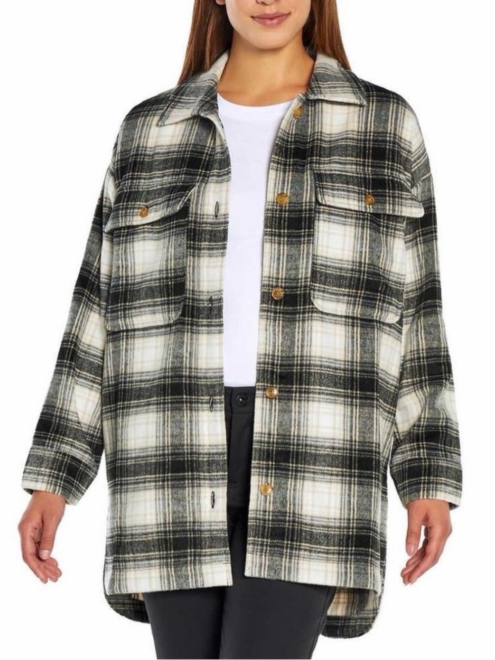 Banana Republic Black and White Plaid Utility Shacket